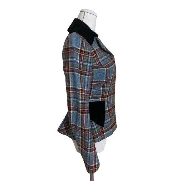 Vintage 90s VIVIENNE WESTWOOD F/W 1994 Wool Tartan Plaid Jacket Velvet Trim Orb - Picture 3 of 12